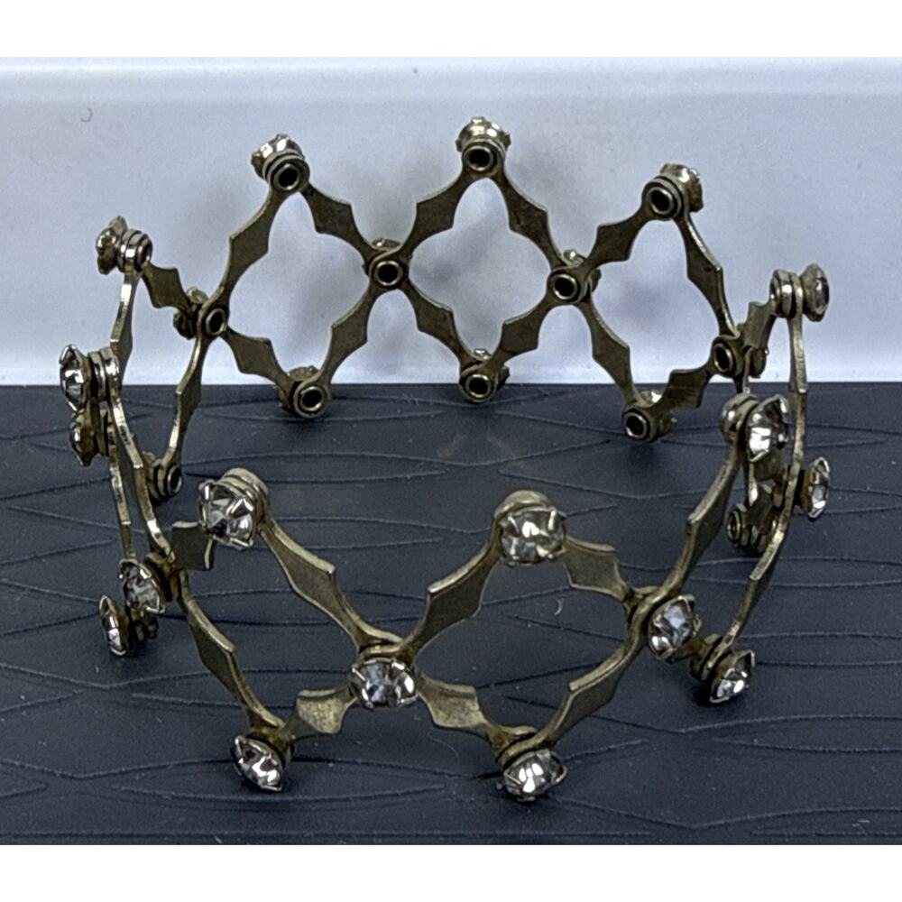 Vintage 1950s Expandable Chignon Hair Bun Cage Gold Tone Clear Set Rhinestones